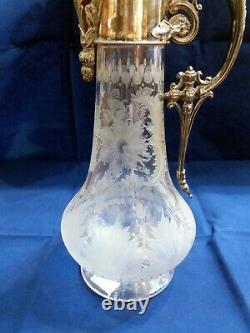 Antique Carafe Cut Crystal with Baroque Style Silver Plated Metal Top