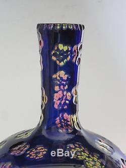 Antique Cobalt To Rubina Overlay Cut Cut Glass Decanter Bottle English Bohemian