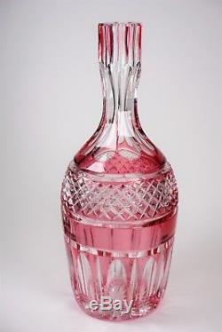 Antique Cranberry Cut to Clear Rye Engraved Glass Decanter