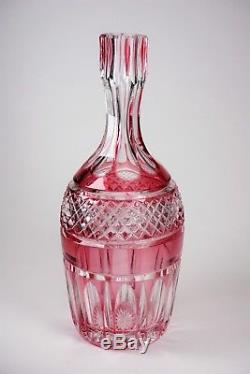 Antique Cranberry Cut to Clear Rye Engraved Glass Decanter