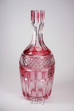 Antique Cranberry Cut to Clear Rye Engraved Glass Decanter