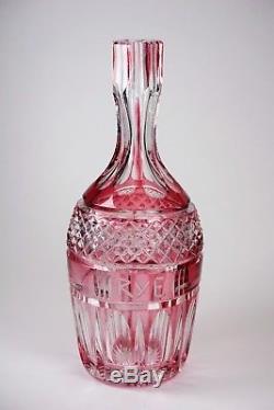 Antique Cranberry Cut to Clear Rye Engraved Glass Decanter