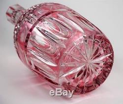 Antique Cranberry Cut to Clear Rye Engraved Glass Decanter