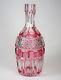 Antique Cranberry Cut To Clear Scotch Engraved Glass Decanter