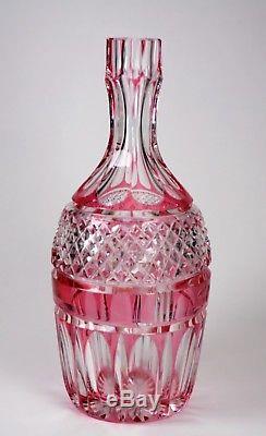 Antique Cranberry Cut to Clear Scotch Engraved Glass Decanter