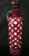 Antique Cranberry Overlay White Milk Blown Cut Art Glass Decanter