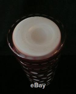 Antique Cranberry Overlay White Milk Blown Cut Art Glass Decanter