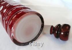 Antique Cranberry Overlay White Milk Blown Cut Art Glass Decanter