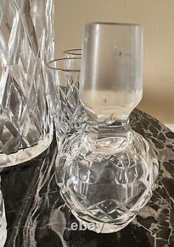 Antique Crystal Cut Glass Decanter Jug Cross Diamond 6 Shot Glass Applied Handle