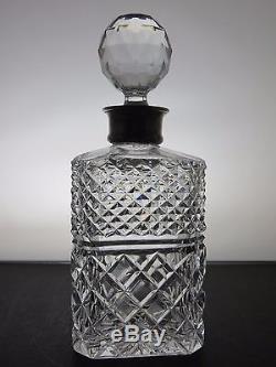 Antique Crystal Unique Cut Crystal Whisky Decanter Sterling Silver Collar
