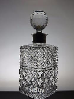Antique Crystal Unique Cut Crystal Whisky Decanter Sterling Silver Collar