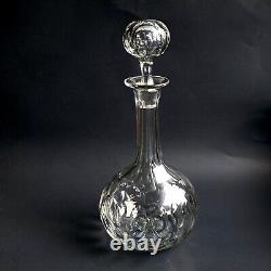 Antique Cut Crystal Decanter Signed 12 w Air Bubble Stopper Thumbprint Ovals