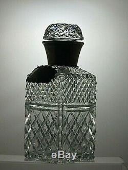 Antique Cut Glass Crystal Decanter Starling Silver Collar & Silver Whisky Label