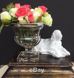 Antique Cut Glass Crystal Vase Urn Sterling Silver Mount