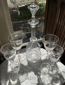 Antique Cut Glass Decanter & Wine Glasses (18Pcs) Poss. Early Dorflinger St. Louis