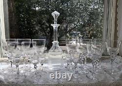 Antique Cut Glass Decanter & Wine Glasses (18Pcs) Poss. Early Dorflinger St. Louis