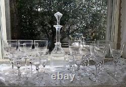 Antique Cut Glass Decanter & Wine Glasses (18Pcs) Poss. Early Dorflinger St. Louis