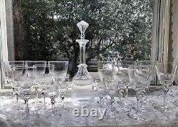 Antique Cut Glass Decanter & Wine Glasses (18Pcs) Poss. Early Dorflinger St. Louis