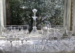 Antique Cut Glass Decanter & Wine Glasses (18Pcs) Poss. Early Dorflinger St. Louis