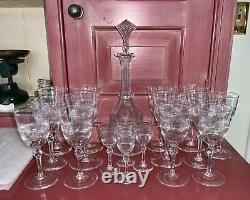 Antique Cut Glass Decanter & Wine Glasses (18Pcs) Poss. Early Dorflinger St. Louis