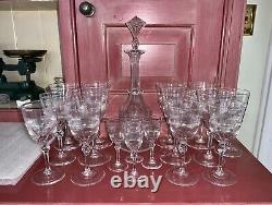 Antique Cut Glass Decanter & Wine Glasses (18Pcs) Poss. Early Dorflinger St. Louis