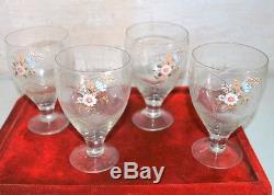 Antique Cut Glass Floral Gold Set of 4 Wine Glasses With Ewer Decanter Rare