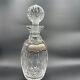 Antique Cut Glass Liquor Decanter With Stopper & Sterling Silver Plate No Markings