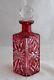 Antique Cut Glass Red Cranberry Crystal Whiskey Square Decanter
