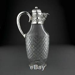 Antique Cut Glass & Solid Sterling Silver Claret Jug Decanter. Lee Wigfull, 1896
