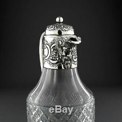 Antique Cut Glass & Solid Sterling Silver Claret Jug Decanter. Lee Wigfull, 1896