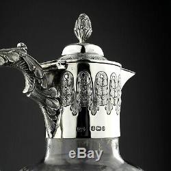 Antique Cut Glass & Solid Sterling Silver Claret Jug Decanter. Mappin & Web 1897