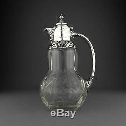 Antique Cut Glass & Solid Sterling Silver Claret Jug Decanter. Sheffield 1896