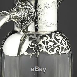 Antique Cut Glass & Solid Sterling Silver Claret Jug Decanter. Sheffield 1896
