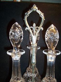 Antique Cut Glass Tantalus Decanter Set Silver Plate FINEST QUALITY