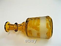 Antique Czech Bohemia Amber Cut to clear Crystal Perfume/Decanter Deer Forest