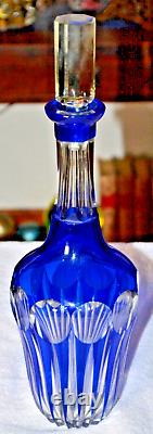 Antique Czech Bohemian Cobalt Blue Cut to Clear Crystal Decanter 15