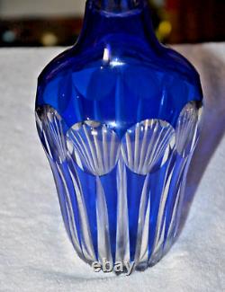 Antique Czech Bohemian Cobalt Blue Cut to Clear Crystal Decanter 15