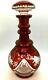 Antique Czech Bohemian Ruby Red Etched And Cut To Clear Crystal Decanter