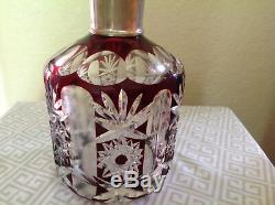 Antique Decanterbohemian Ruby Crystal Cut To Clear With Silver Plated Spout