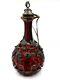 Antique E & Co Ld Victorian Cut Ruby Glass Silver Over Brass Overlay Decanter