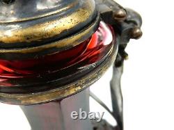 Antique E & Co LD Victorian Cut Ruby Glass Silver Over Brass Overlay Decanter