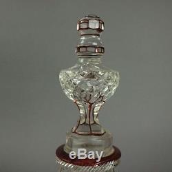 Antique English Bohemian Style Ruby Flash Cut Crystal Decanter, circa 1880