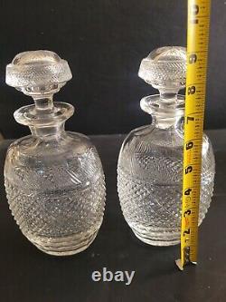 Antique English Diamond Cut Crystal Wine Decanters. Impeccable hand cut. 9x4