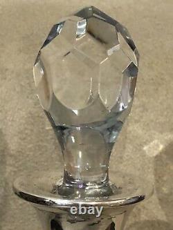 Antique English Sterling Silver Crystal Aqua Cut to Clear Tall Decanter Bottle