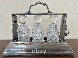 Antique English Tantalus By Betjemann, Cut Glass Decanters & Silverplate Holder