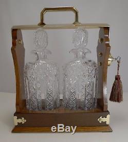 Antique English Tantalus Exceptional Cut Crystal Oval Decanters c. 1890