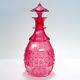 Antique English Victorian Cranberry Cut Glass Decanter