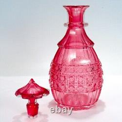 Antique English Victorian Cranberry Cut Glass Decanter