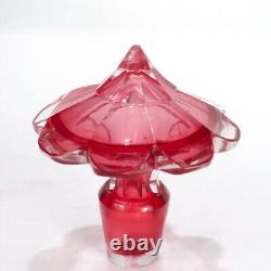 Antique English Victorian Cranberry Cut Glass Decanter