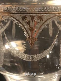 Antique Etched Crystal Decanter/Gold Accents/Saint Louis/France C. 1920/Cut glass